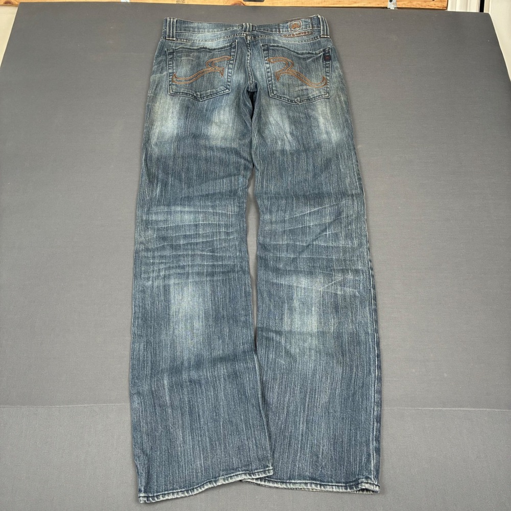 Y2K Rock & Republic Medium Wash Bootcut Embroidered Denim Jeans Mens Size 30x32